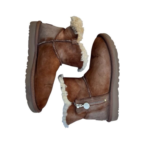 UGG Bailey Mini Zip Chestnut Suede Shearling Women’s Size 6 - Picture 4 of 15